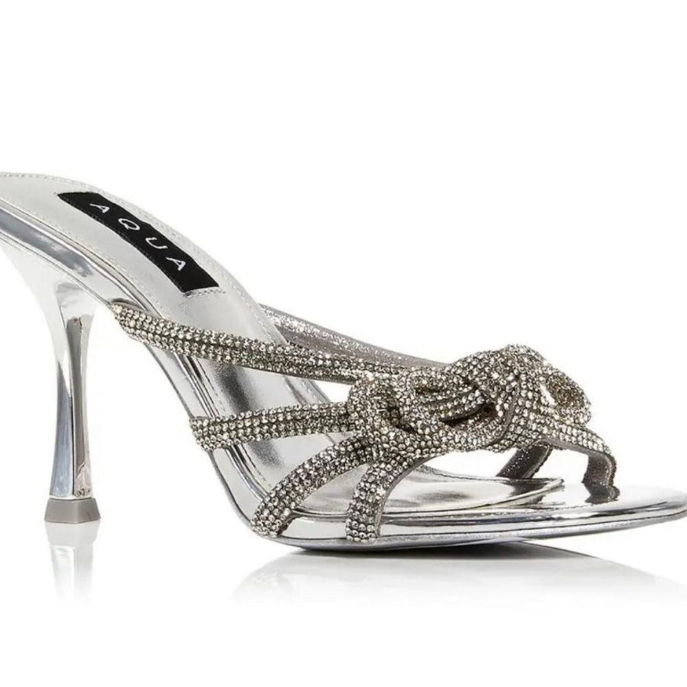 NIB Aqua Alice Slip On Silver Rhinestones High Heel Sandals
